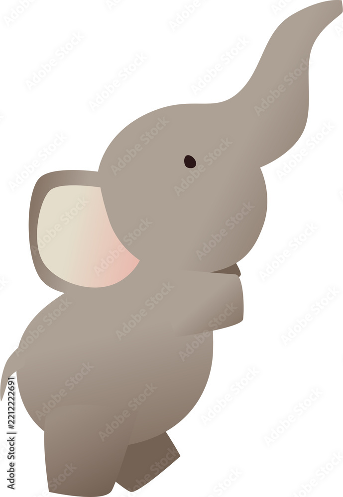 Fototapeta premium Cute Baby Elephant Standing Raising Trunk Cartoon Vector Clipart