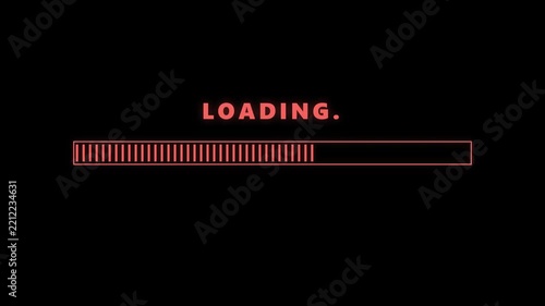 Red glowing loading bar progress indicator on a black digital background screen concept