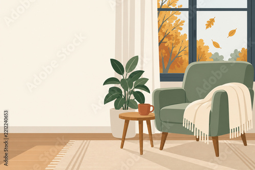 Autumn apartment comfort, flat illustration