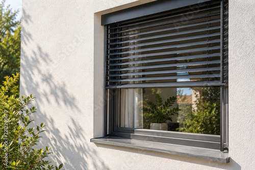 Exterior venetian blind on a sunlit apartment window