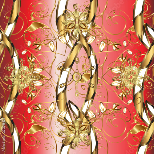 Luxury golden damask floral ornament vector on deep red background. Elegant seamless vintage pattern with royal decorative motifs for wallpaper, textile, fabric and wrapping.