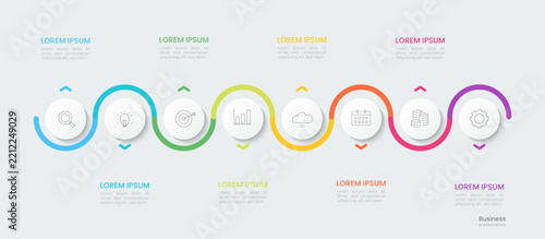 Infographic 8 options design elements for your business data. Vector Illustration.