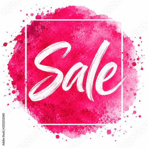 Bold pink sale banner with white hand-painted lettering, vivid paint texture and splashes on a clean white background, designed for retail promotions, ecommerce, fashion, beauty and advertising.