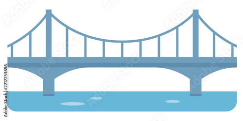 Suspension bridge built over river infrastructure vector illustration