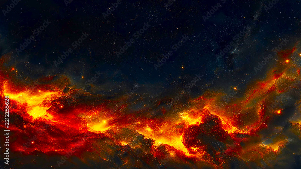 Fototapeta premium Fiery Cosmic Space Nebula and Galaxy Background