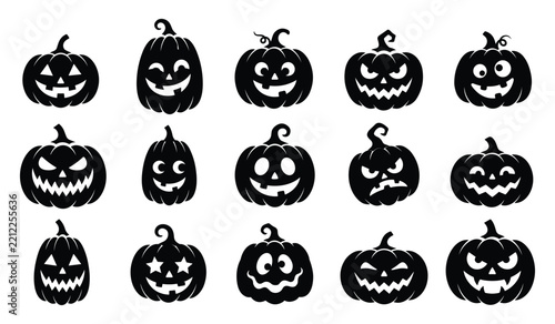 Set of Halloween pumpkin silhouettes vector illustration on white background