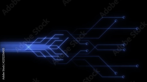 Futuristic purple Digital circuit chipset board processor pattern. purple circuit board shiny technology motion design. purple lines illuminate a black background, electronic circuit