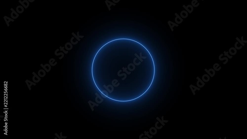 Abstract glowing neon circle border frame in the shape circle glowing and futuristic energy line animation .Glowing neon rectangle frame line .