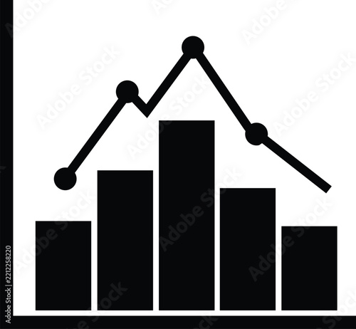 Business data analysis chart with fluctuating line graph and bar statistics representing market trends and financial performance