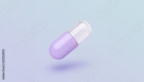 Soft Gel Capsule in Lilac and Clear Design Floating on Light Purple Background