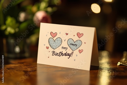 A card with two hearts and the words 