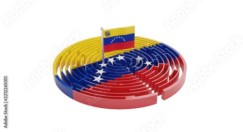 Venezuela flag inside a circular parliament seating chamber isolated on transparent background