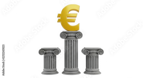 Golden euro currency symbol resting on stone pillar podium isolated on transparent background