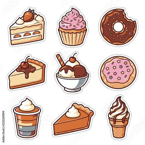 Assorted Colorful Cartoon Desserts and Sweets Set
