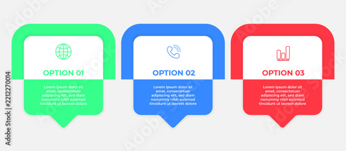 Modern 3 Options Business Infographic Template Vector Design with Colorful Pointer Cards and Line Icons
