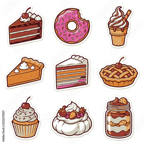 Vibrant Cartoon Style Assorted Sweet Desserts Collection
