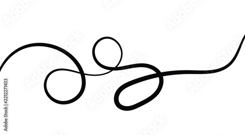 Continuous black squiggle line cable abstract wavy vector illustration pattern on white background. 