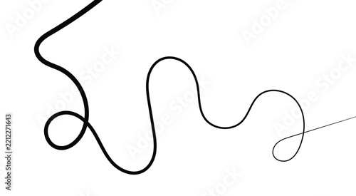 Elegant black line squiggle cable with organic curves. Continuous black squiggle line cable abstract wavy vector illustration