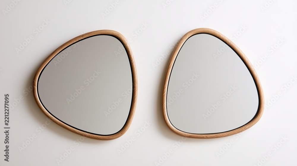 Obraz premium Abstract organic mirrors displaying modern interior design, reflecting stylish home decor, showcasing minimalist elegance