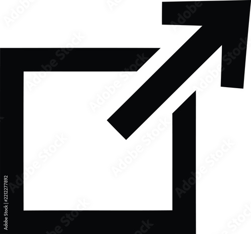 Black external link or share icon with arrow pointing out of square for website navigation and interface design.