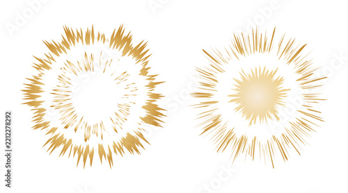Golden Circular Starburst and Comic Explosion Vector Set, Radial Burst Lines, Dynamic Celebration Frames and Promotional Graphic Elementst