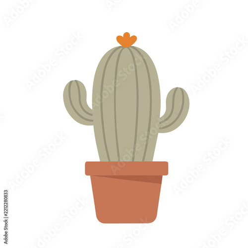 Stylized Saguaro cactus with orange flower in pot