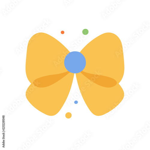 Yellow bow with blue center and colorful dots