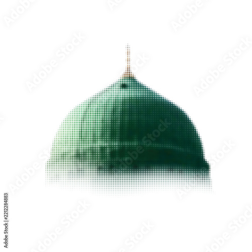 Green mosque dome halftone vector illustration on clean white background.