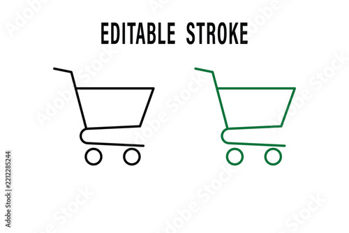 Set of two shopping cart icons with editable stroke, minimalist linear design for ecommerce, retail, and online store user interface elements
