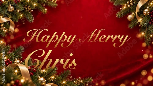 Elegant Red and Gold Christmas Greeting Card with Sparkling Lights