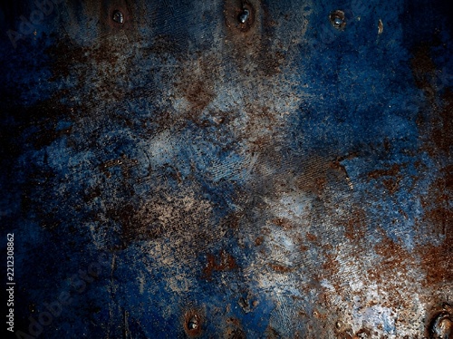 Rusty blue metal texture, weathered rusted surface with patina