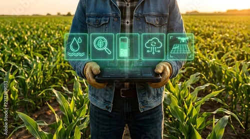 Farmer using digital tablet for smart agriculture technology