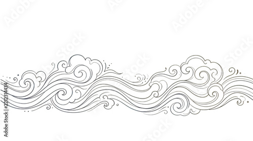 Traditional japanese style cloud and wave pattern isolated on transparent background