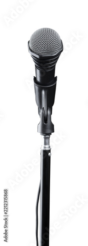 Black microphone with wire on stand