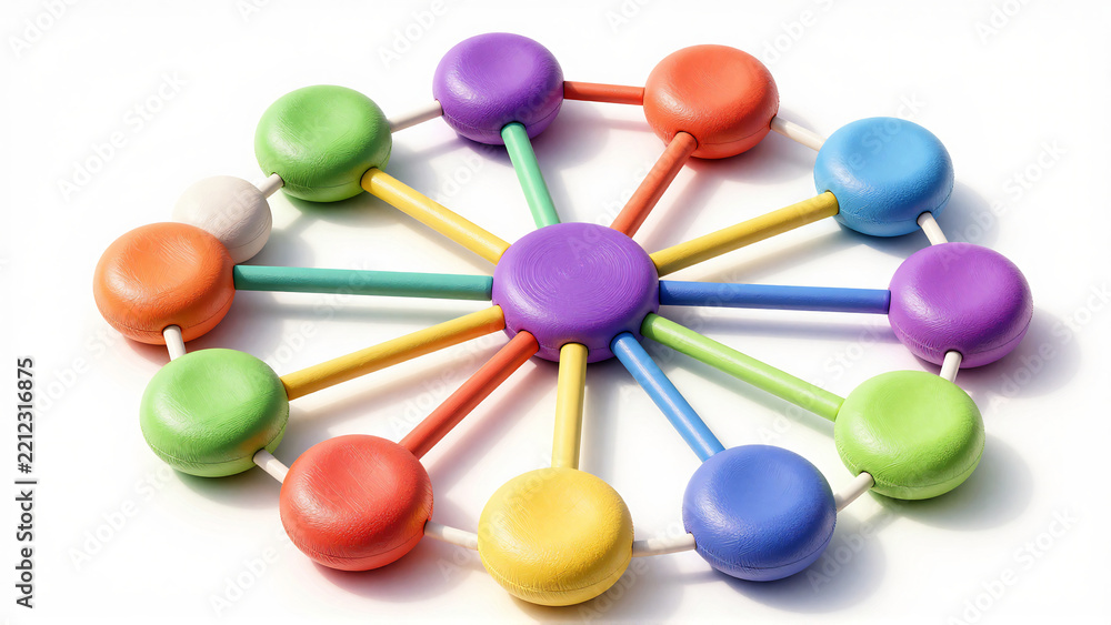 Fototapeta premium Colorful hub and spoke network model on white background