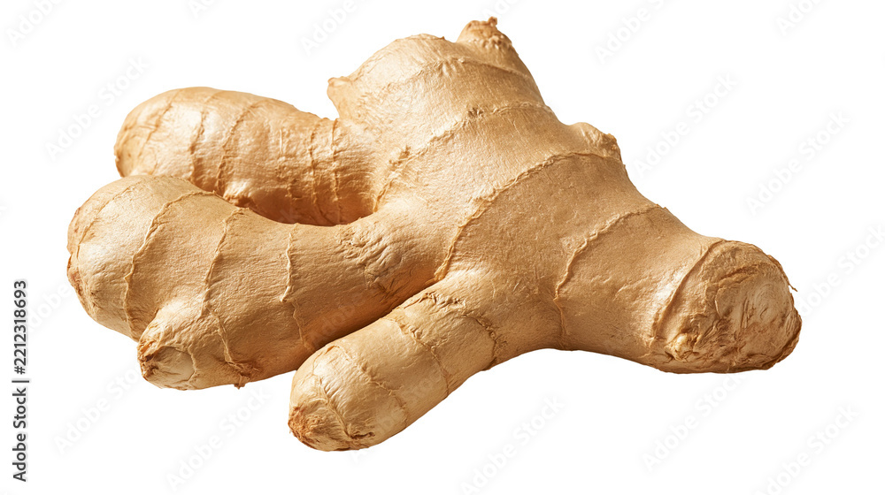 Fototapeta premium Fresh raw ginger root rhizome with textured beige skin