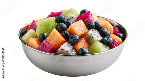Fresh mixed fruit salad with blueberries dragon fruit, cantaloupe and honeydew