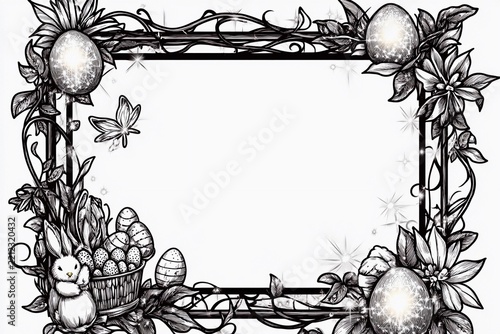 Colorful frame adorned with elven eggs and whimsical creatures in a dreamy setting