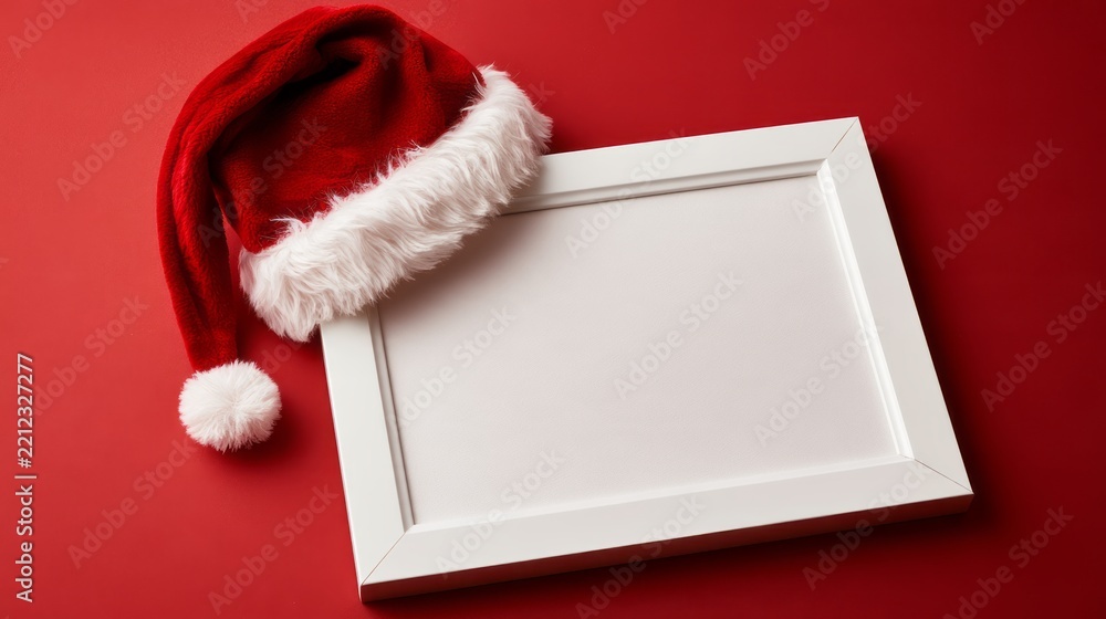 Naklejka premium Christmas santa hat with blank decorative frame isolated on a clean festive background, seasonal holiday greeting template with copy space for christmas messages, promotions, invitations, and winter c
