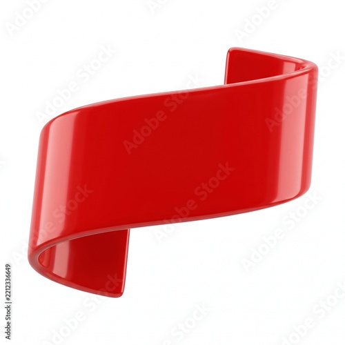 3D blank glossy red ribbon banner on white background with copy space