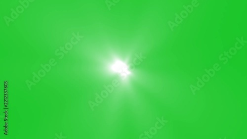 Sun light lens flares animation on green screen background. White light rays seamless looping- Sun light lens flares flickering on green screen animation