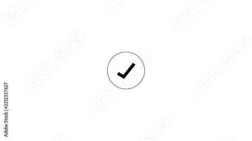 Animated green check mark icon in white circle. Isolated on a green background. Animated reveal of a white checkmark icon