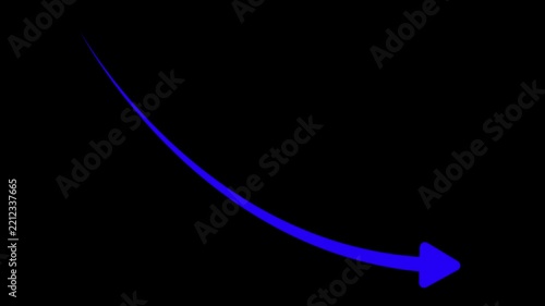 blue Curved arrow pointing down and to the right simple symbol for direction or decline animation