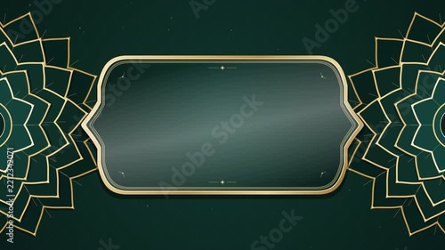 Elegant dark green background with golden mandala art and ornate frame