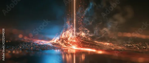 Panel kuchenny z motywem Abstract fiery eruption with glowing particles and smoke, digital art