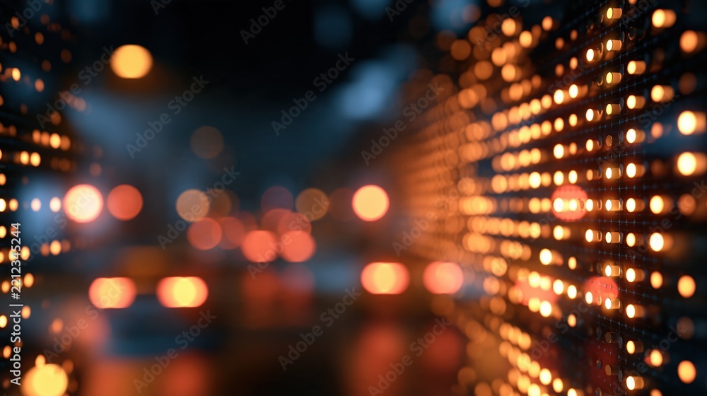 Fototapeta premium Abstract glowing digital data grid with bokeh lights creating a futuristic network connection
