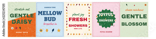 Set of five inspirational floral quote cards with colorful designs