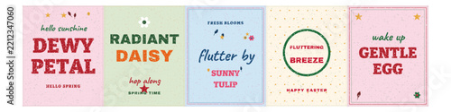 Set of five pastel aesthetic cards with floral and nature themes