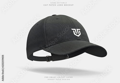 Isolated Black Cap Mockup Floating on Clean White with Soft Shadows