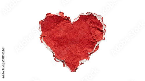 Red paper heart with torn edges isolated on transparent background